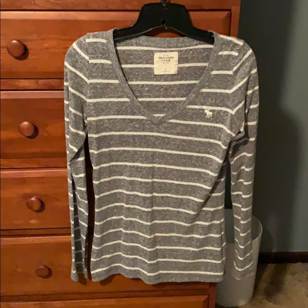 Gray and white striped Abercrombie and Fitch